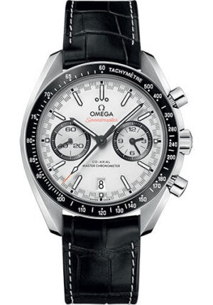 Omega Speedmaster Racing Co-Axial Master Chronograph Watch – 44.25 mm Steel Case – Black Ceramic Bezel – White Dial – Black Leather Strap – 329.33.44.51.04.001
