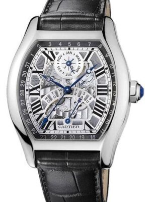Cartier Tortue Perpetual Calendar Watch - 45.6 mm White Gold Case - Black Alligator Strap - W1580048